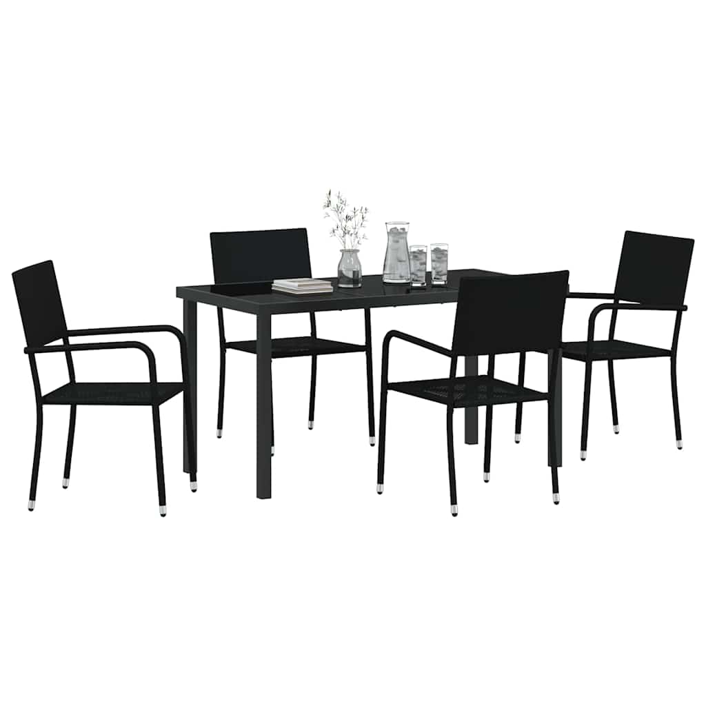 Hage Spisegruppe med pute 5 pcs Svart polyrotting