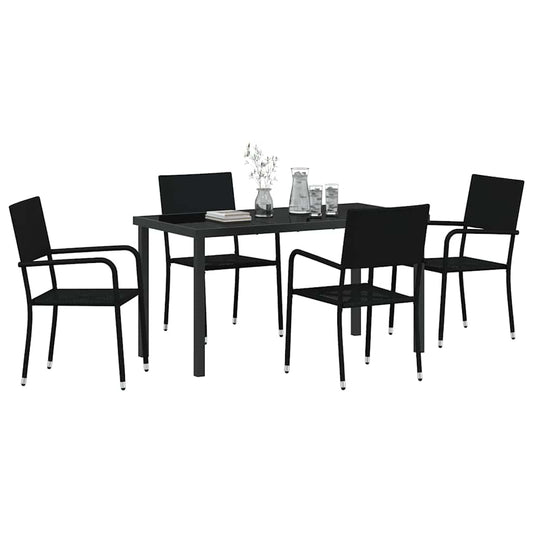 Hage Spisegruppe med pute 5 pcs Svart polyrotting