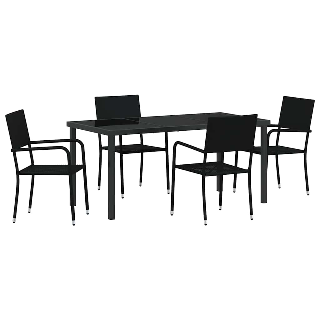 Hage Spisegruppe med pute 5 pcs Svart polyrotting