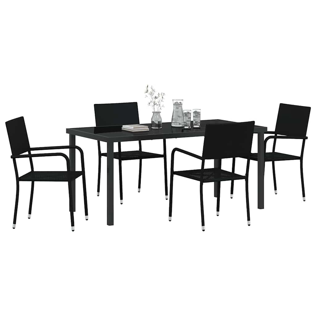 Hage Spisegruppe med pute 5 pcs Svart polyrotting