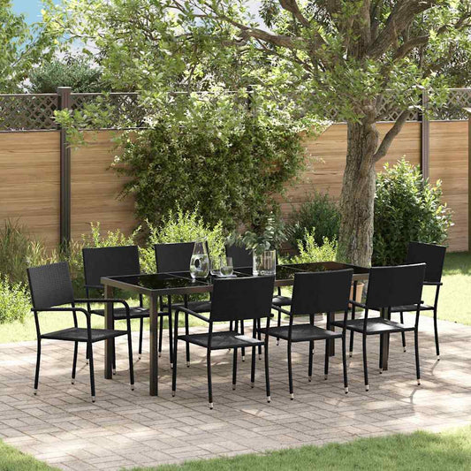 Hage Spisegruppe med pute 9 pcs Svart polyrotting