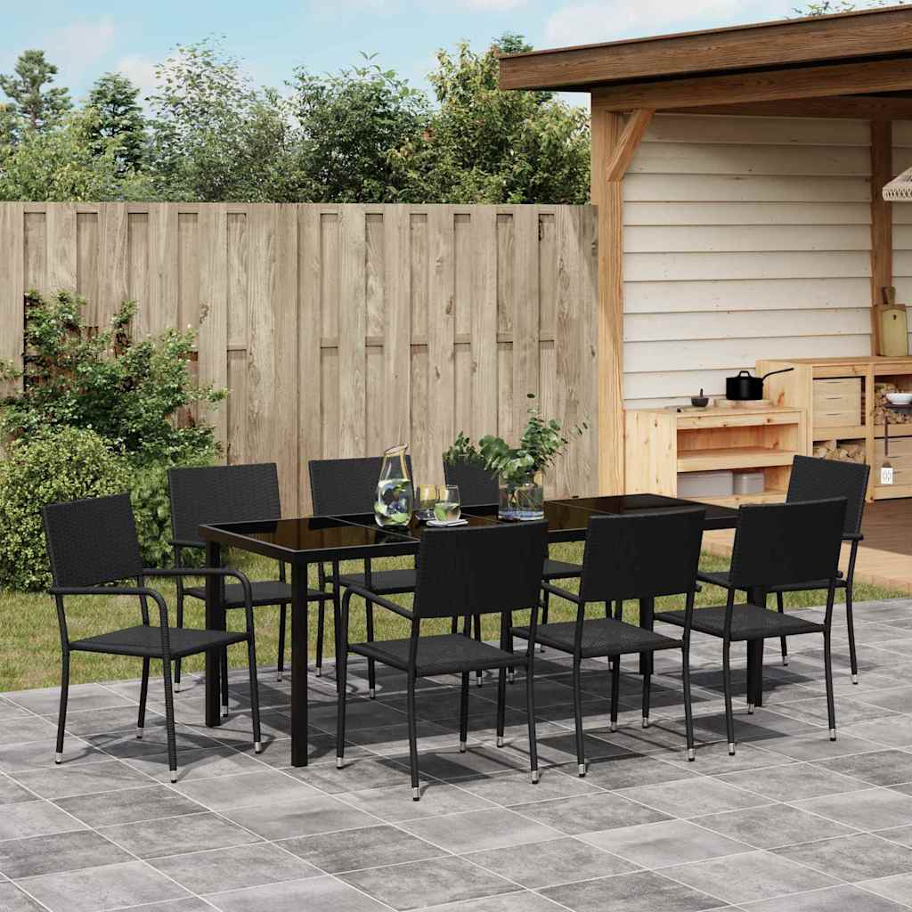 Hage Spisegruppe med pute 9 pcs Svart polyrotting