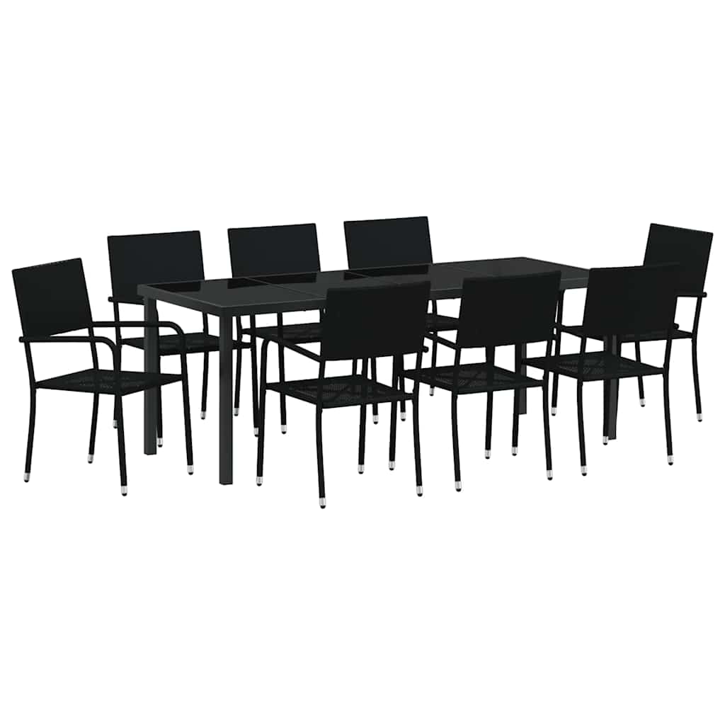 Hage Spisegruppe med pute 9 pcs Svart polyrotting