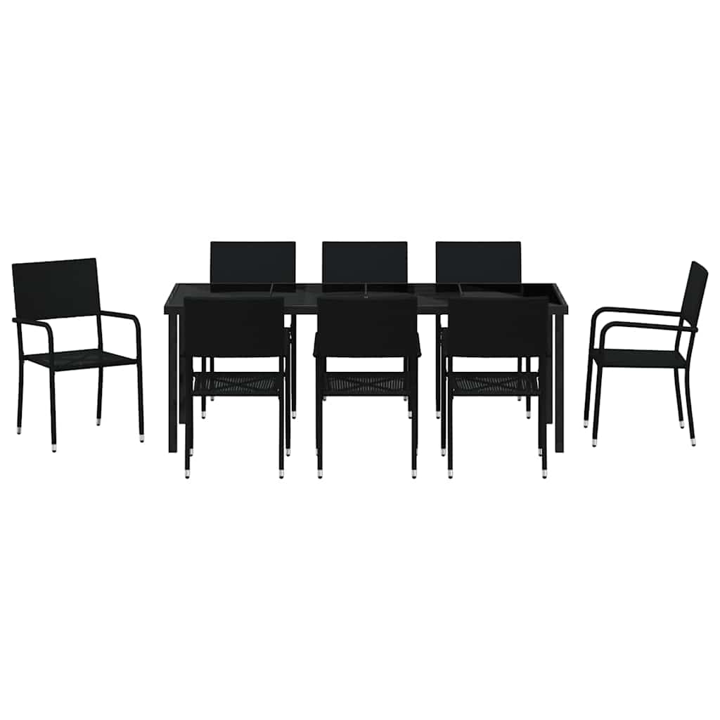 Hage Spisegruppe med pute 9 pcs Svart polyrotting