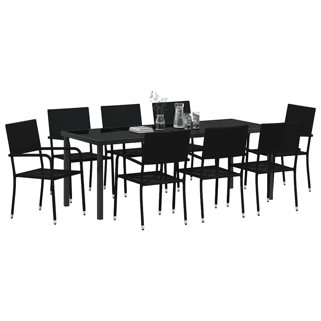 Hage Spisegruppe med pute 9 pcs Svart polyrotting