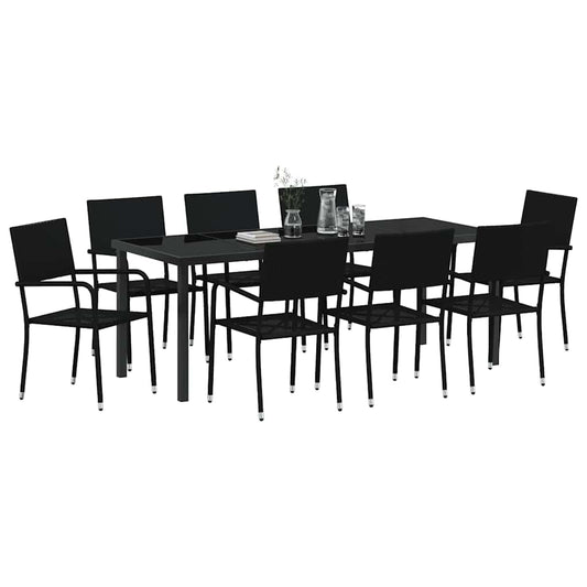Hage Spisegruppe med pute 9 pcs Svart polyrotting