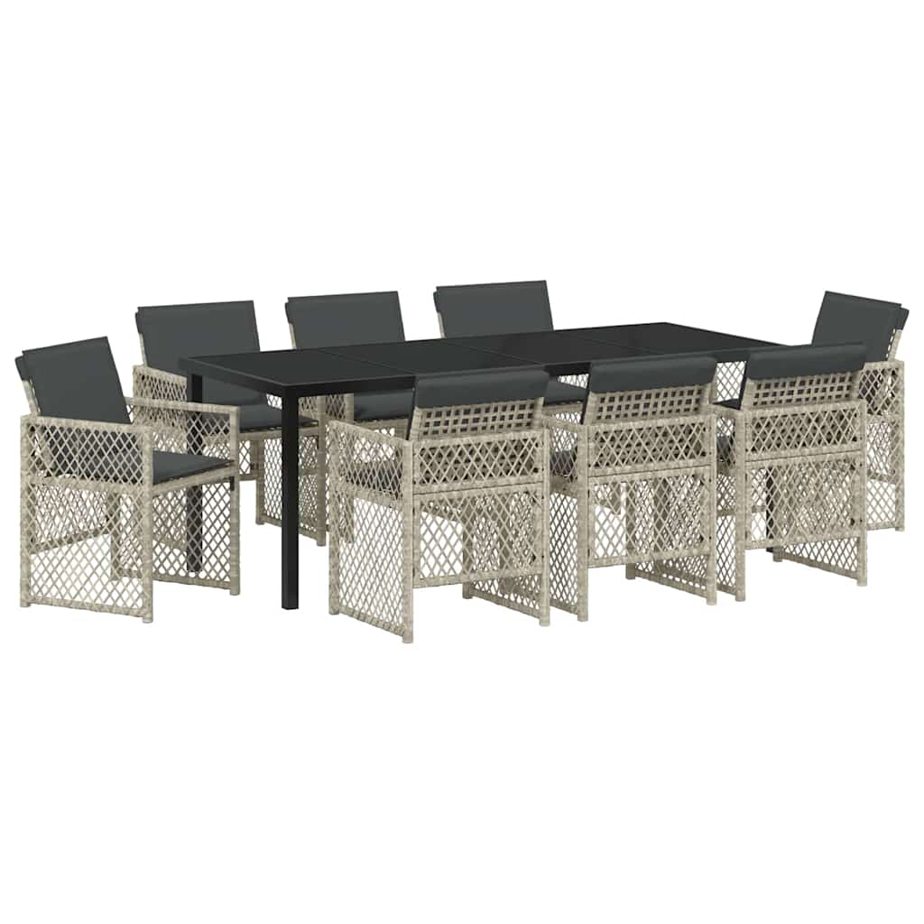 Hage Spisegruppe 9 pcs Lysegrå polyrotting