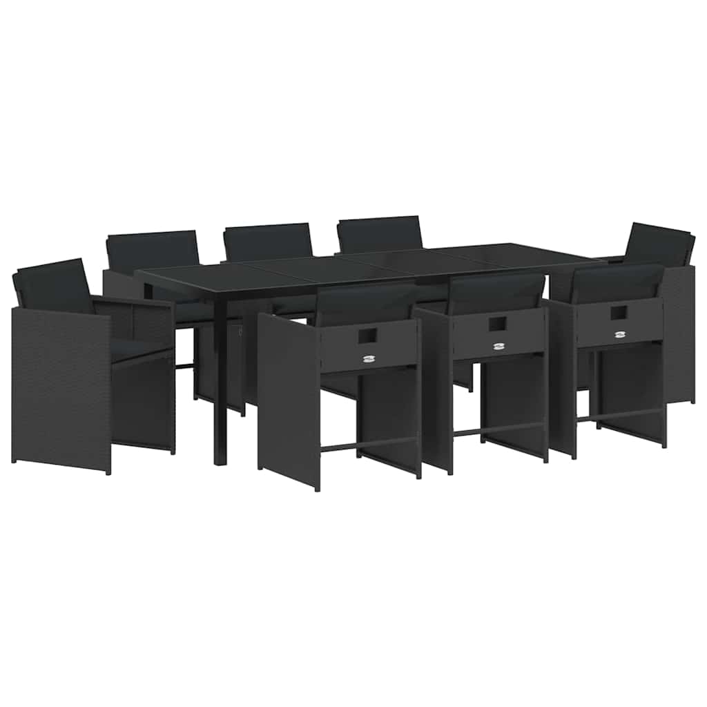 Hage Spisegruppe 9 pcs Svart polyrotting