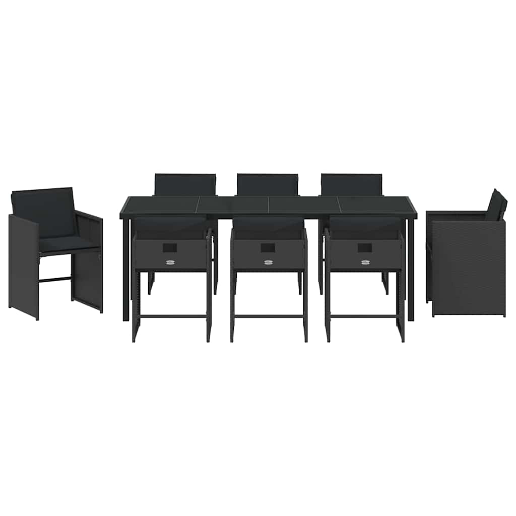 Hage Spisegruppe 9 pcs Svart polyrotting