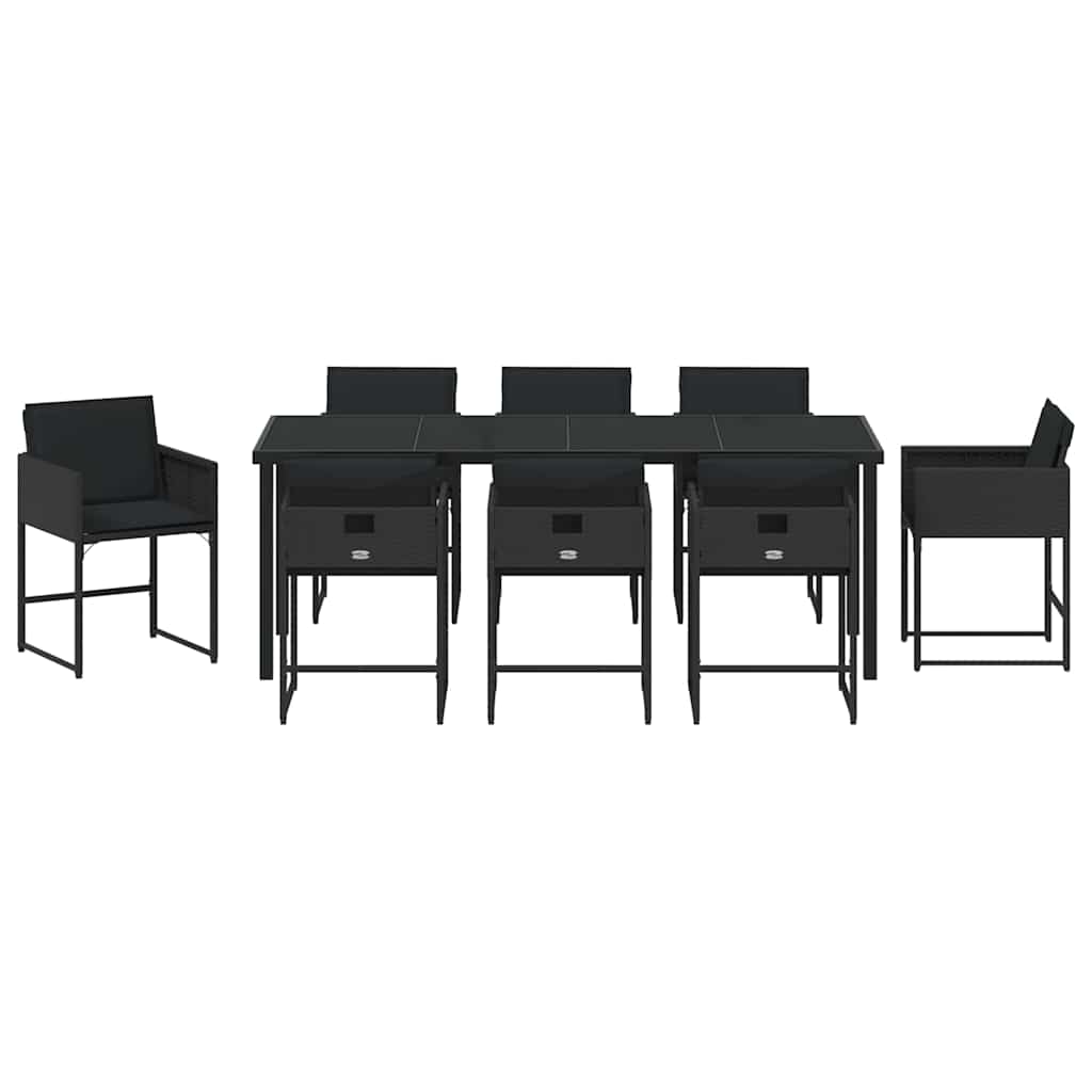 Hage Spisegruppe 9 pcs Svart polyrotting