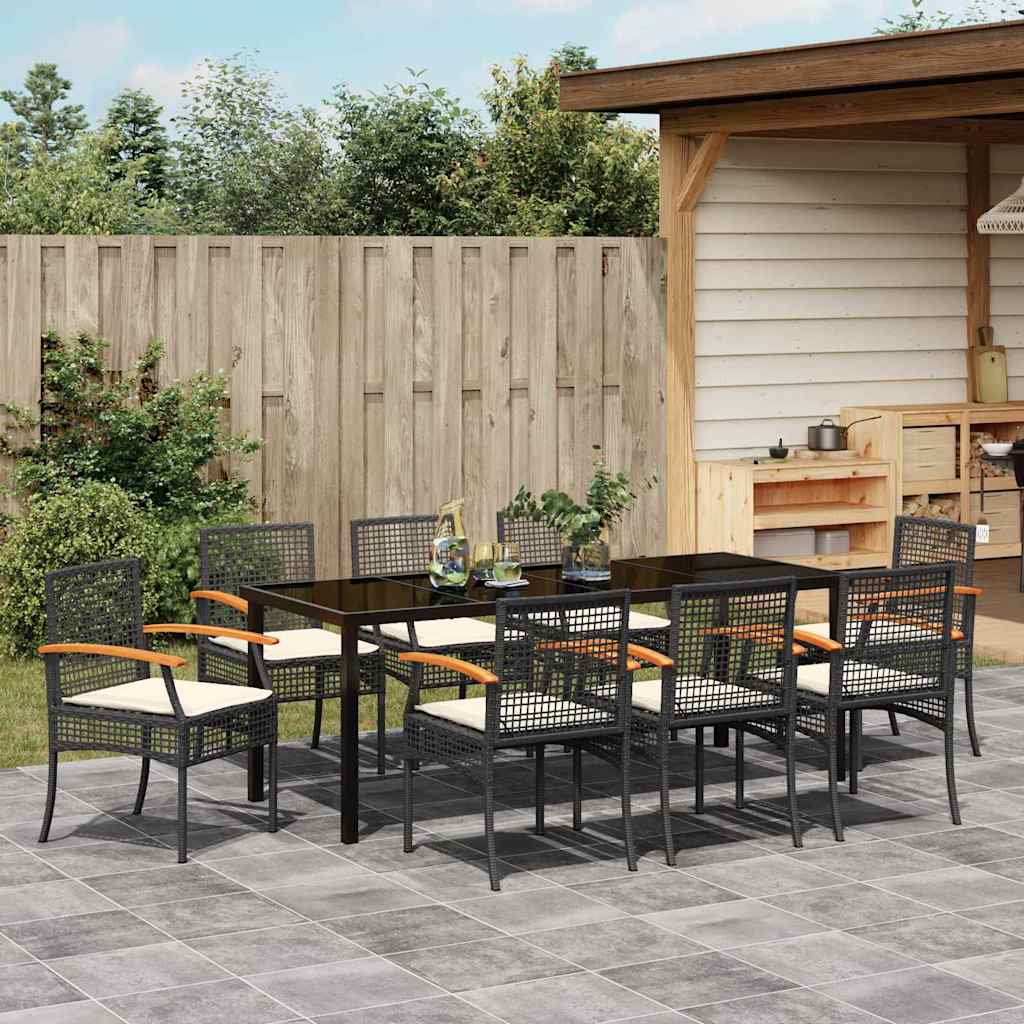 Hage Spisegruppe med pute 9 pcs Svart Rotting