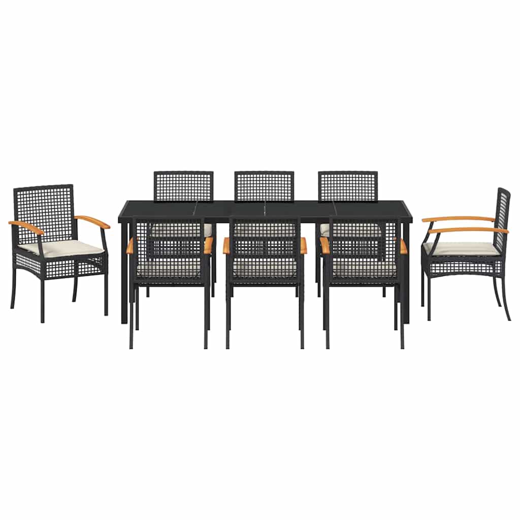 Hage Spisegruppe med pute 9 pcs Svart Rotting