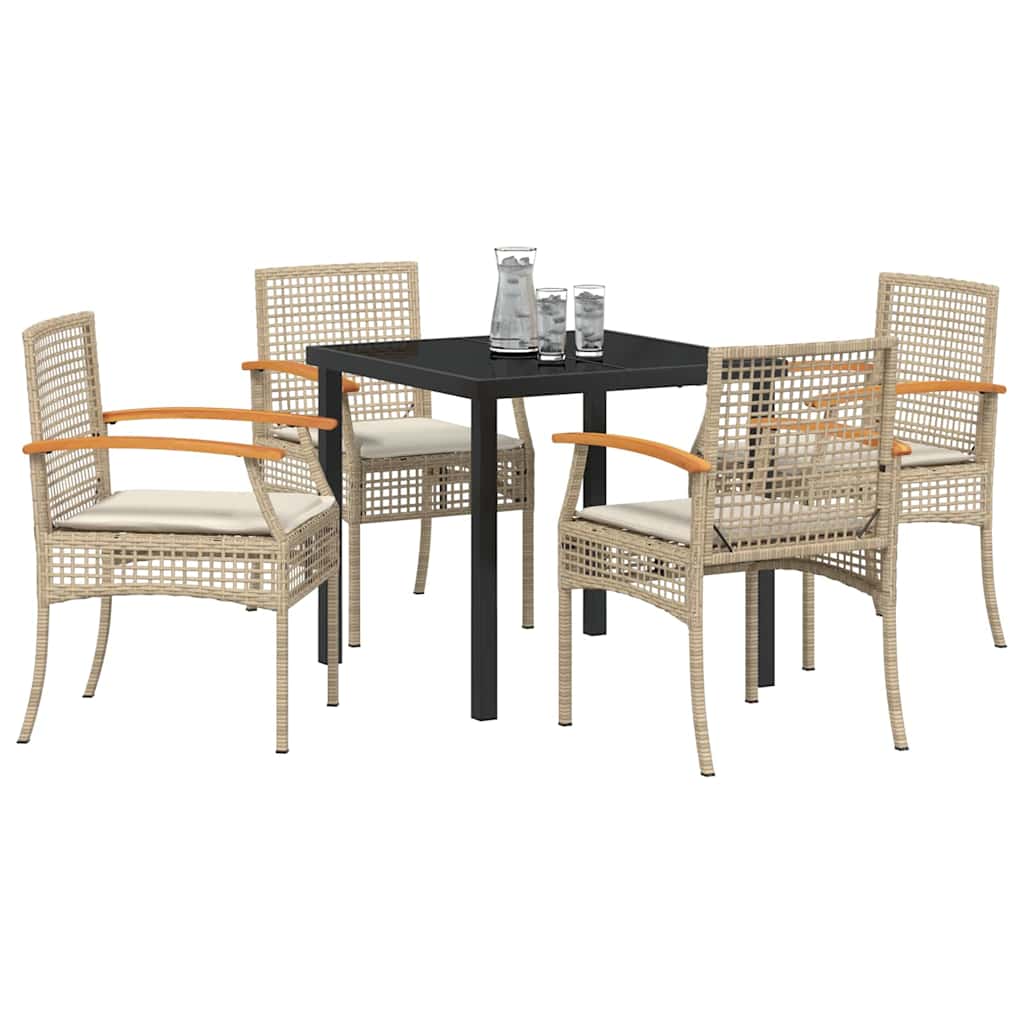 Hage Spisegruppe med pute 5 pcs Beige og svart Rotting