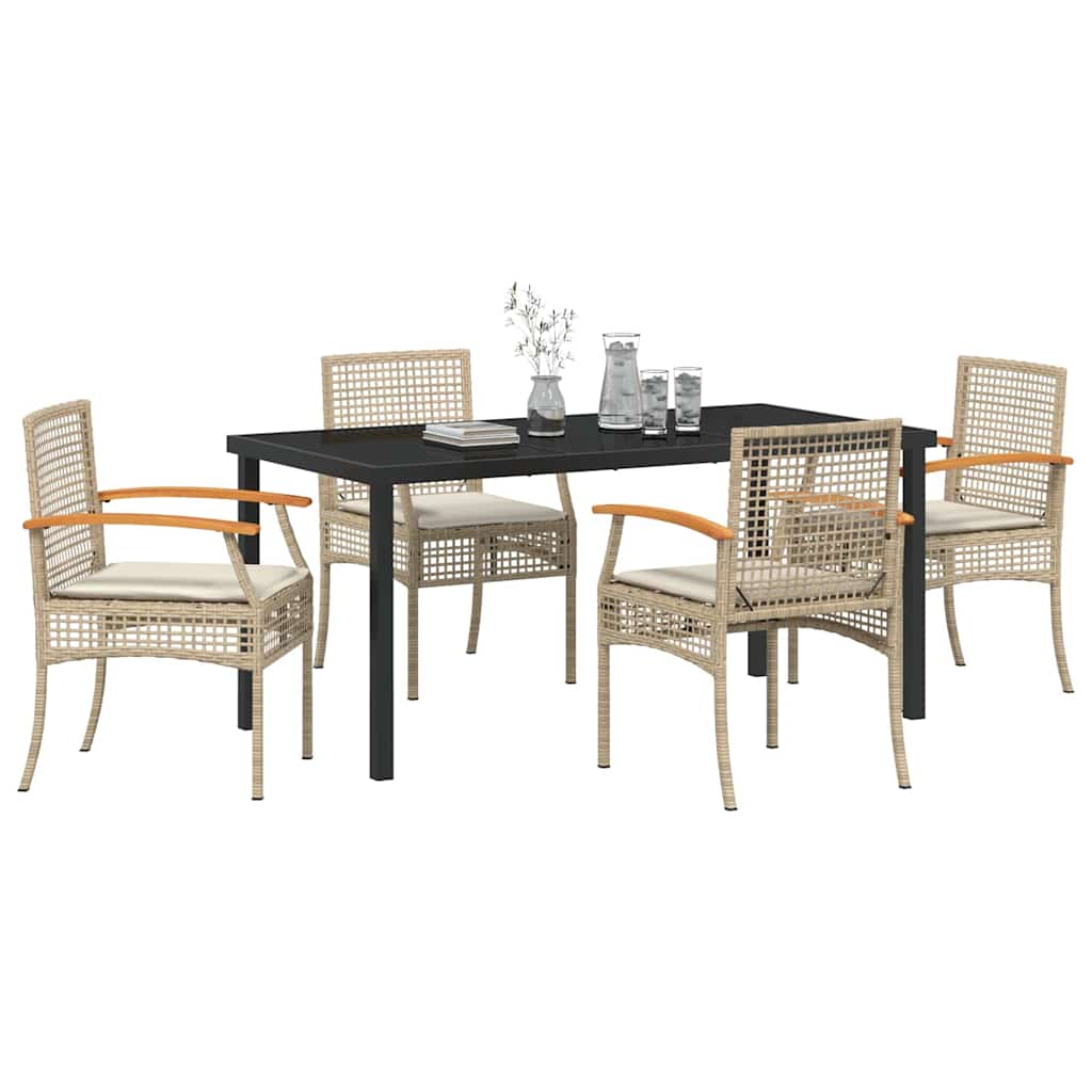 Hage Spisegruppe med pute 5 pcs Beige og svart Rotting