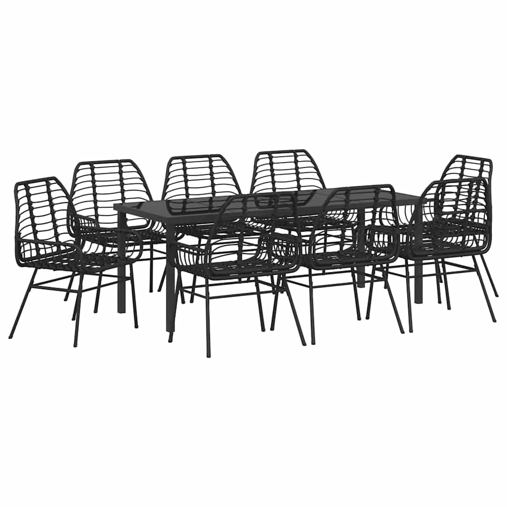 Hage Spisegruppe 9 pcs Svart polyrotting