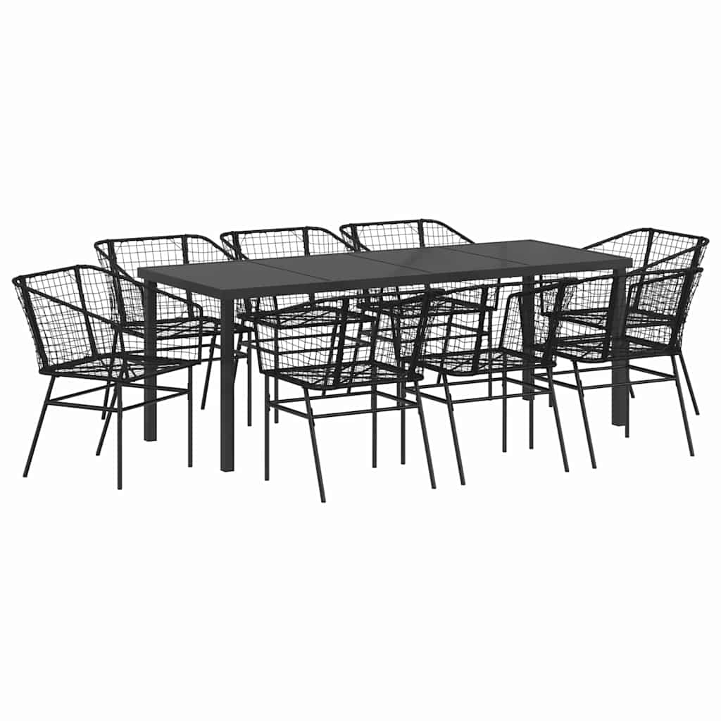 Hage Spisegruppe 9 pcs Svart polyrotting