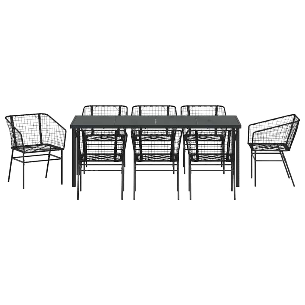 Hage Spisegruppe 9 pcs Svart polyrotting