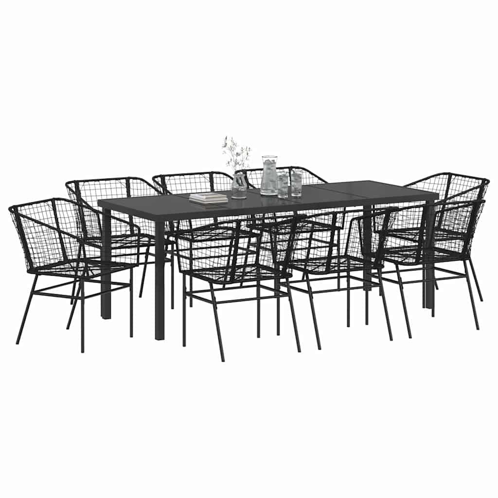 Hage Spisegruppe 9 pcs Svart polyrotting