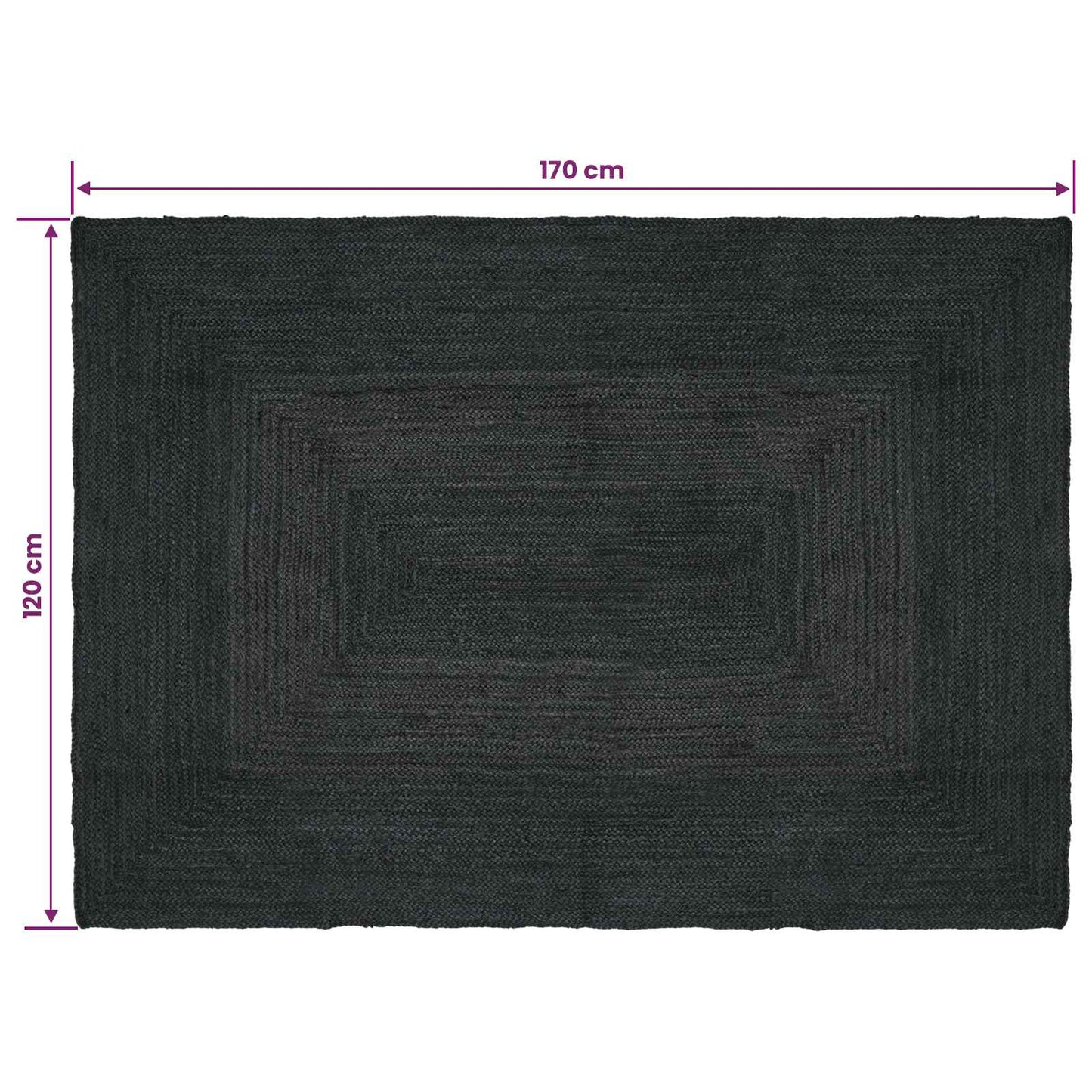 Områdetepper Rektangulær Mørkegrå 120 x 170 cm Jute