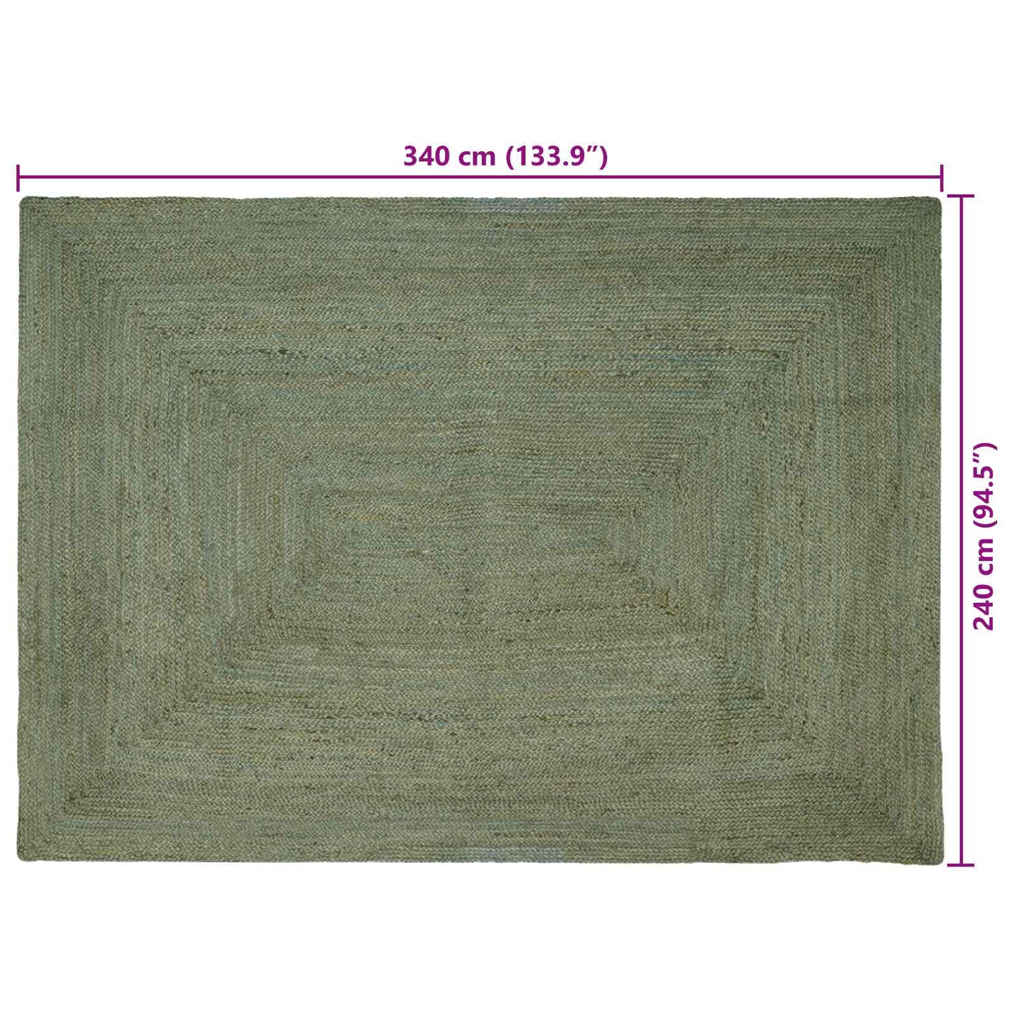 Områdetepper Rektangulær Olivengrønn 240 x 340 cm Jute