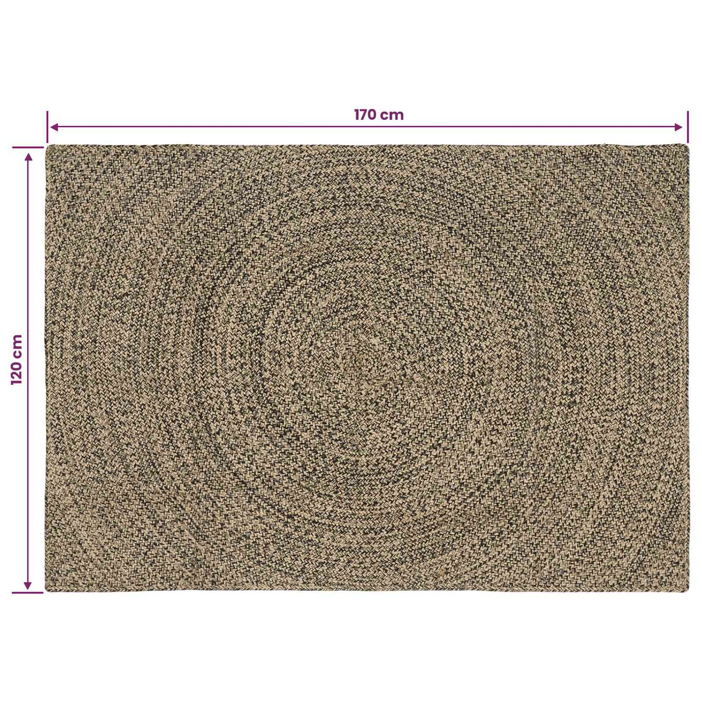 Områdetepper Naturlig og svart 120 x 170 cm Jute
