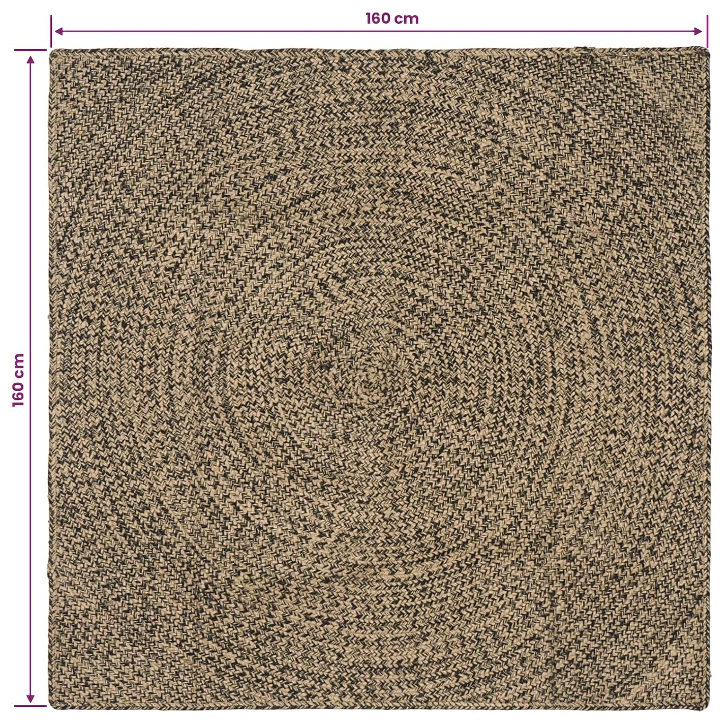 Områdetepper Naturlig og svart 160 x 160 cm Jute