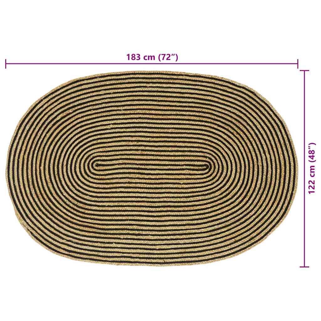 Områdetepper Naturlig og svart 122 x 183 cm Jute