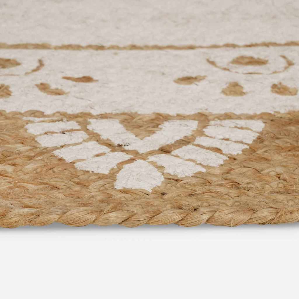Områdetepper Blomster Naturlig med hvit trykk 100 x 152 cm Jute
