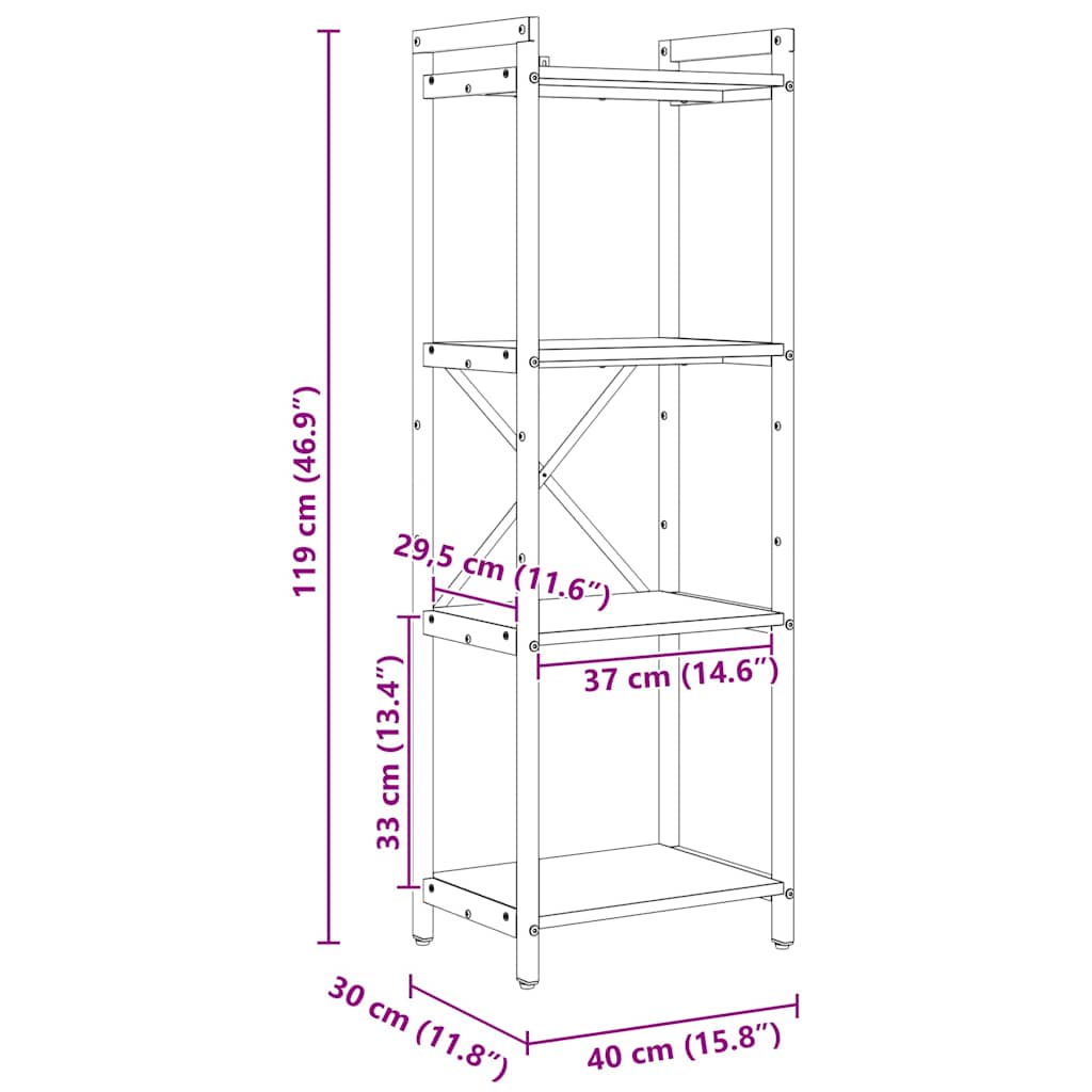 Bokhylle 40 x 30 x 119 cm Konstruert tre Artisan Eik