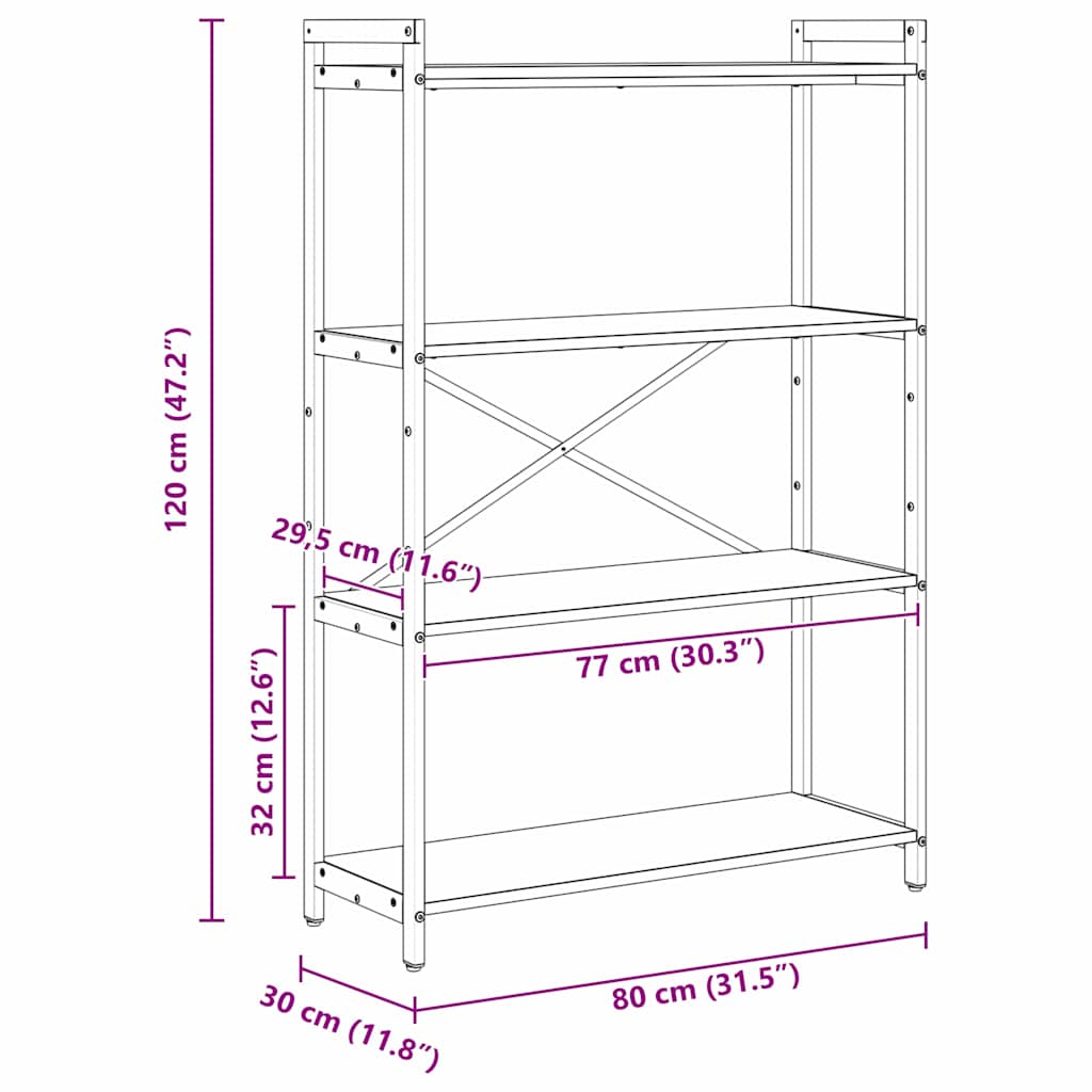 Bokhylle Sonoma eik 80 x 30 x 120 cm Konstruert tre