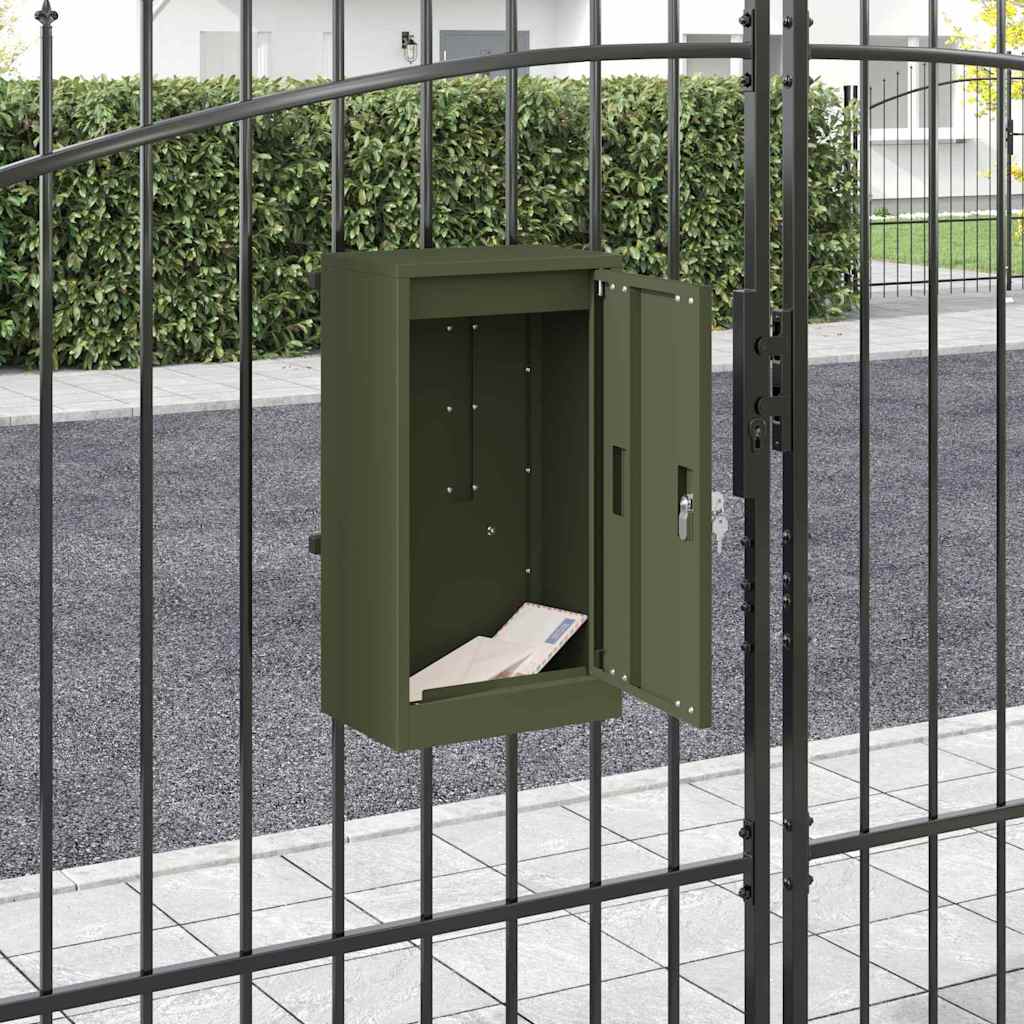 postkasse med lagring med dør Olivengrønn 30 x 20 x 55 cm Stål
