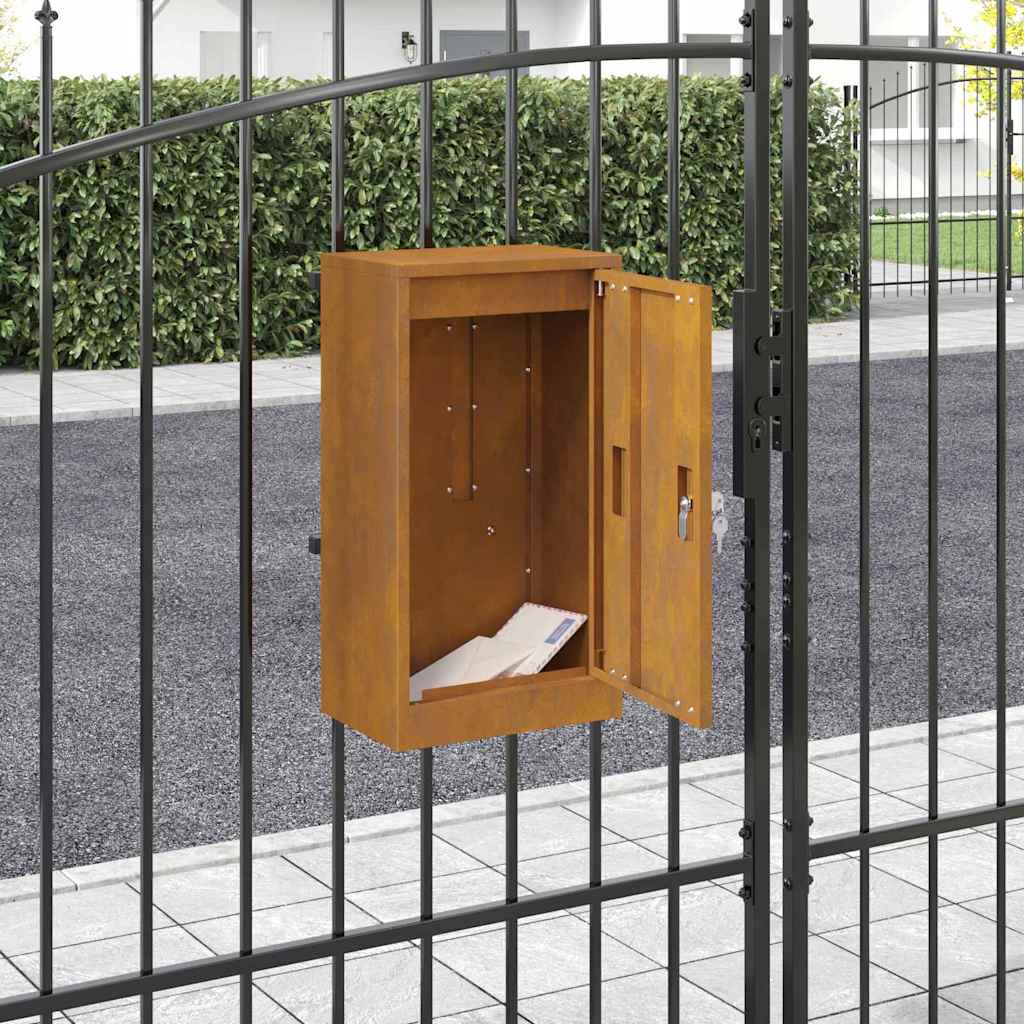 postkasse med lagring med dør Rusten 30 x 20 x 55 cm Cortenstål