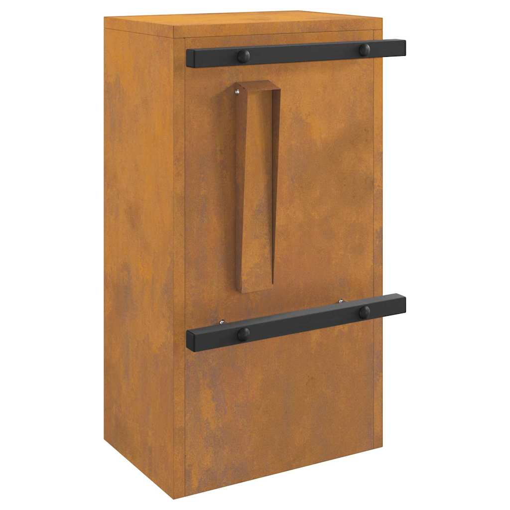 postkasse med lagring med dør Rusten 30 x 20 x 55 cm Cortenstål