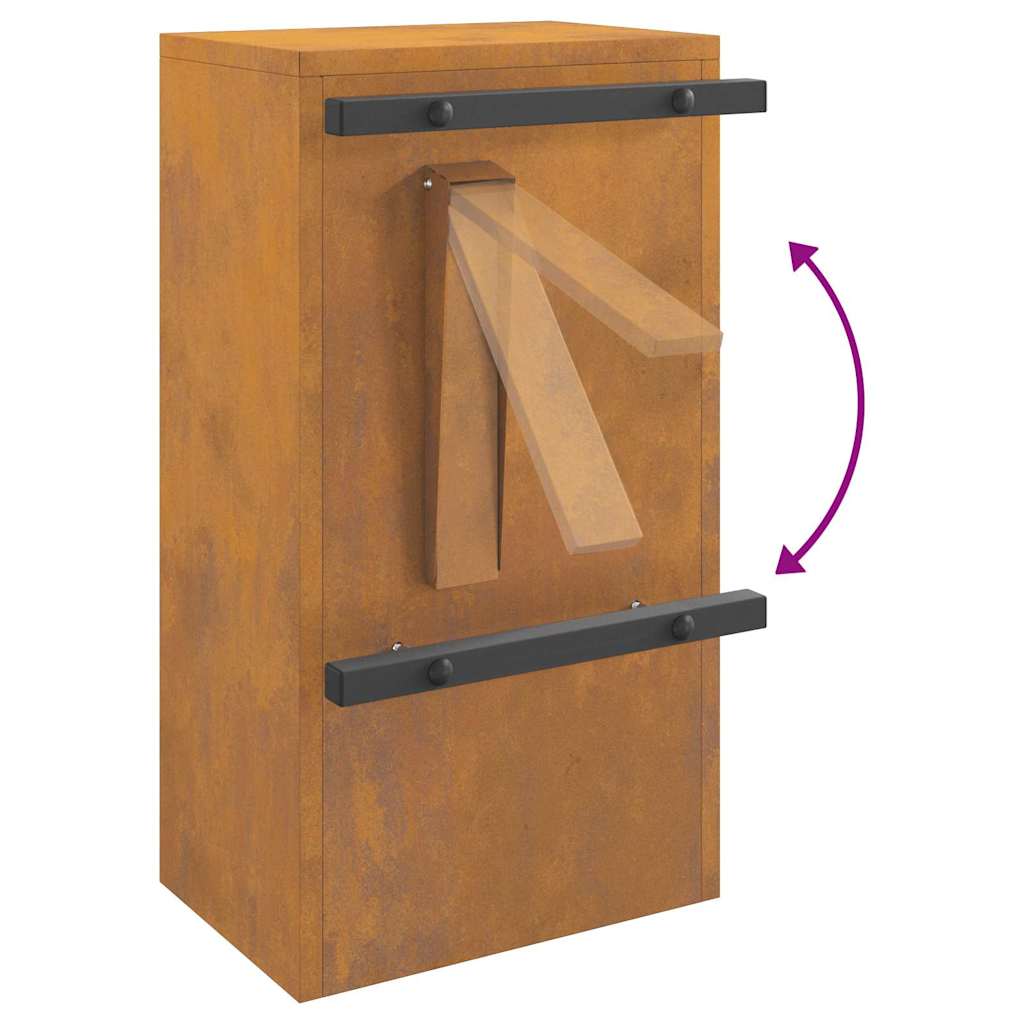 postkasse med lagring med dør Rusten 30 x 20 x 55 cm Cortenstål