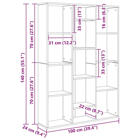 Romdeler med hylle Svart Eik 100 x 24 x 140 cm Konstruert tre