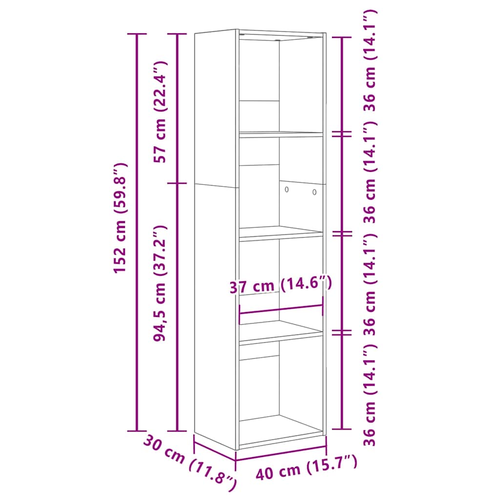 Bokhylle Svart Eik 40 x 30 x 152 cm Konstruert tre