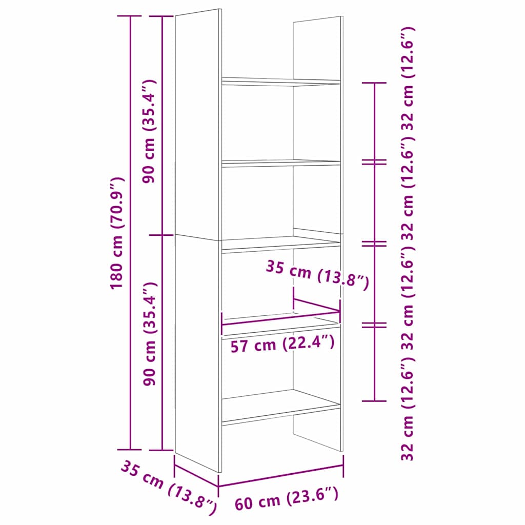 Bokskap Svart Eik 60 x 35 x 180 cm Konstruert tre