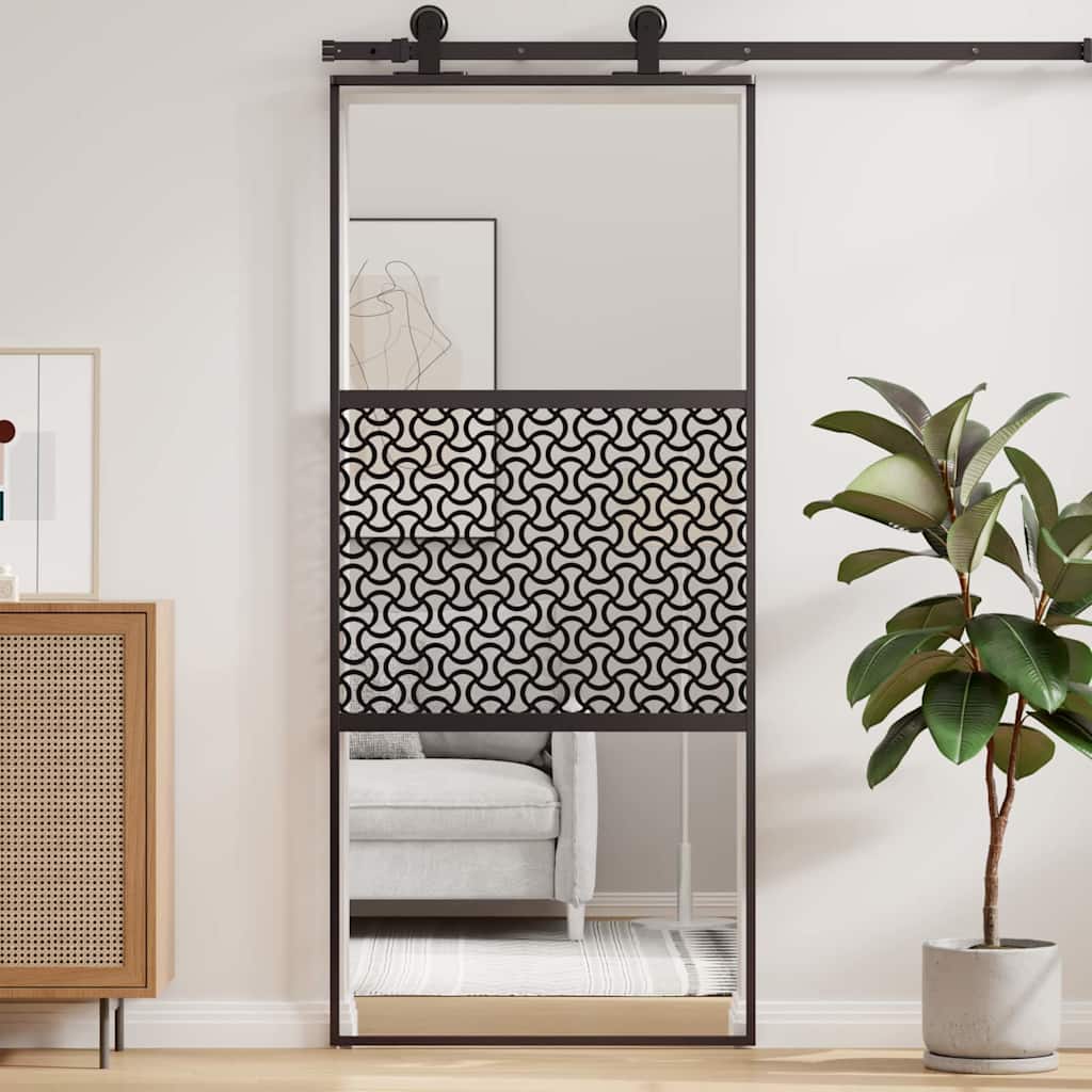 Glassdør Fretwork Svart 90 x 2 x 205 cm Aluminium