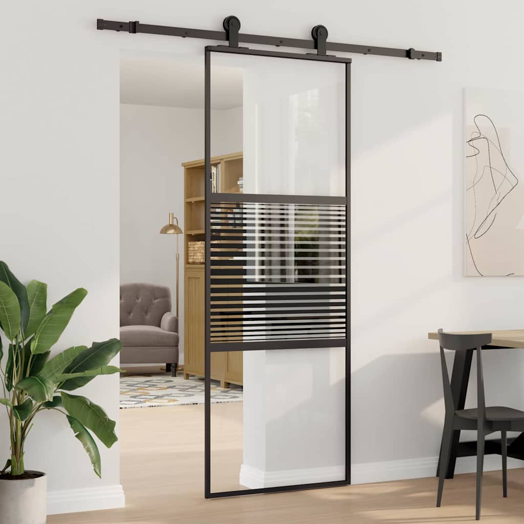 Glassdør Stripete Svart 76 x 2 x 205 cm Aluminium