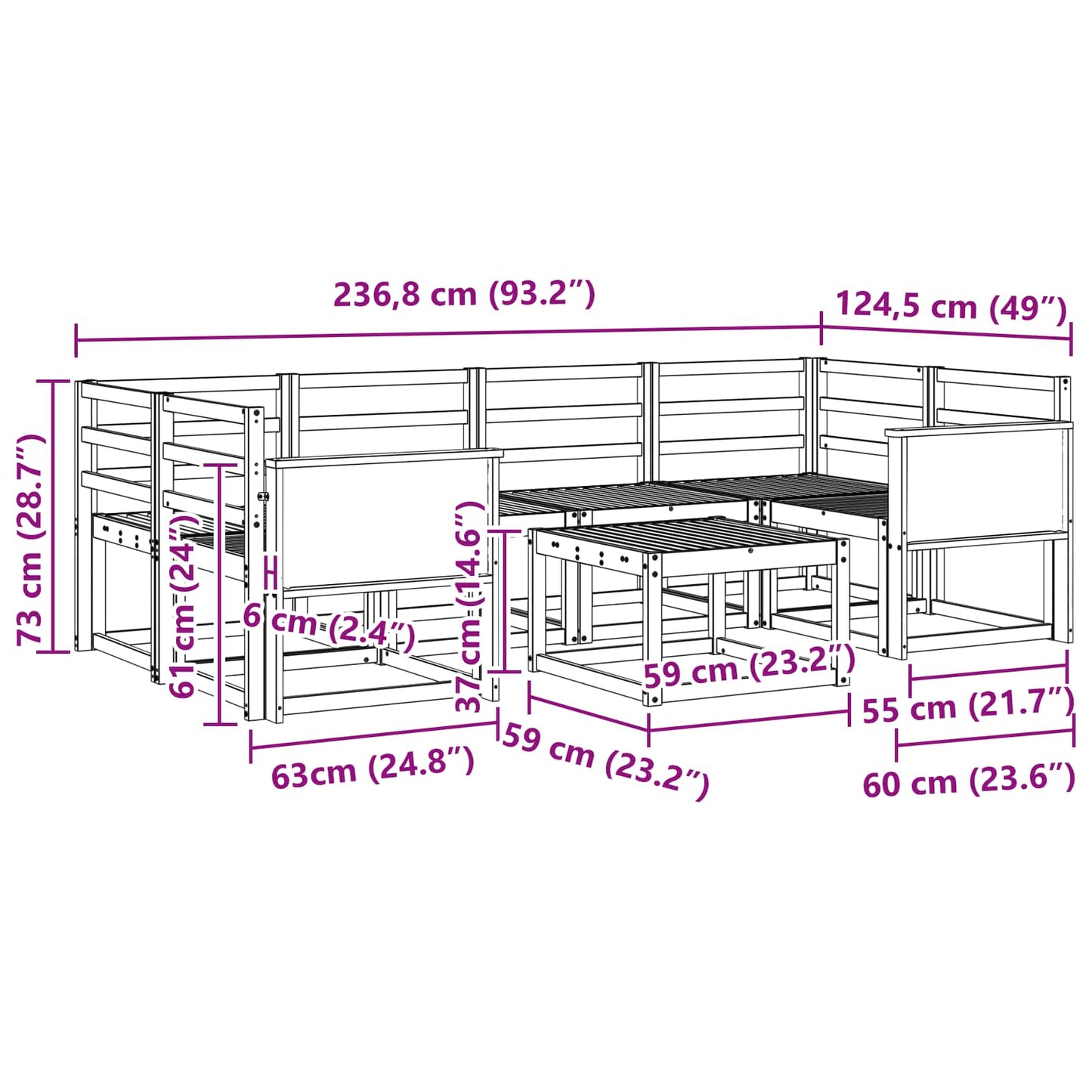 Utendørs sofa-sett 5 pcs Naturlig Solid akasietre