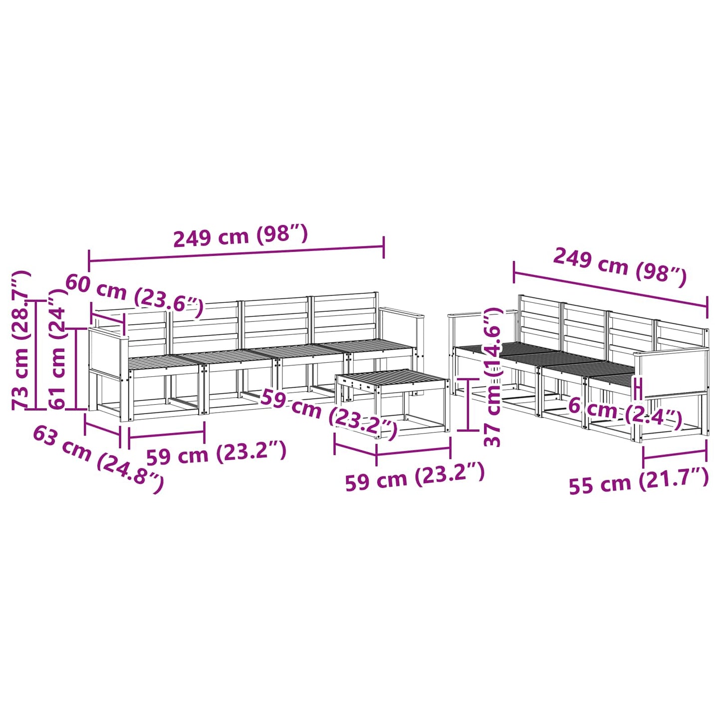 Utendørs sofa-sett 7 pcs Naturlig Solid akasietre