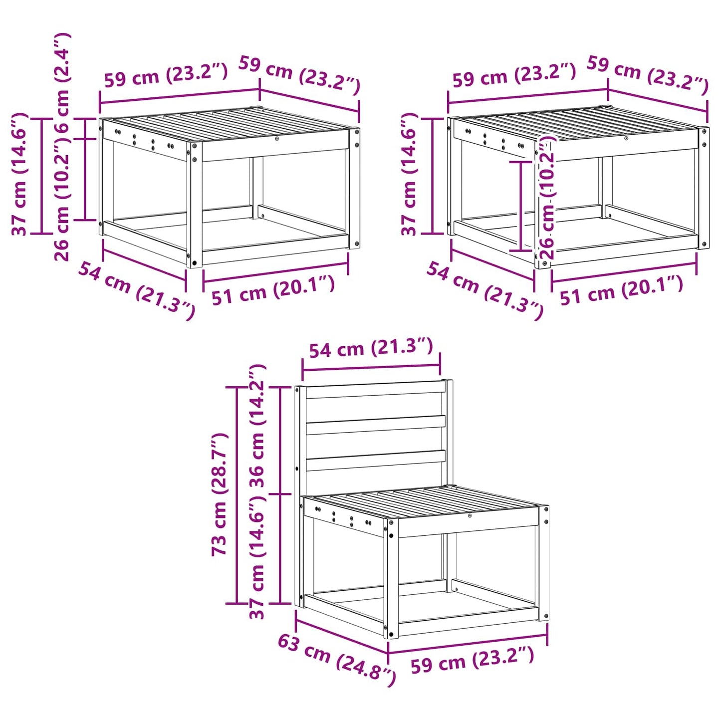Utendørs sofa-sett 6 pcs Naturlig Solid akasietre