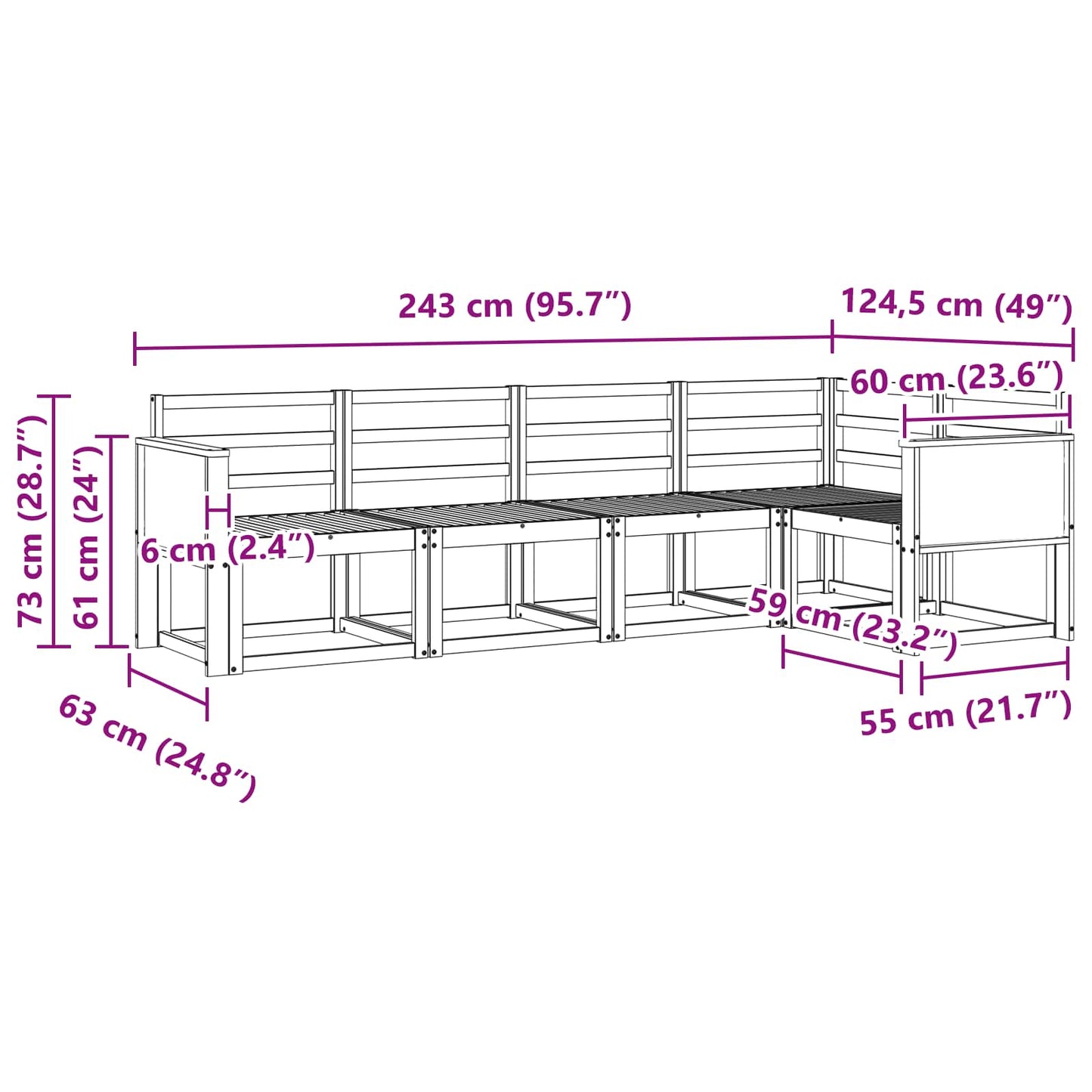 Utendørs sofa-sett 5 pcs Naturlig Solid akasietre