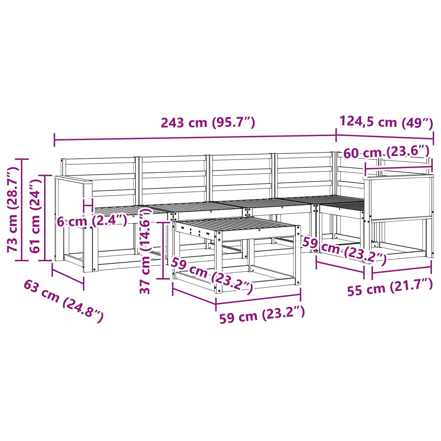 Utendørs sofa-sett 6 pcs Naturlig Solid akasietre