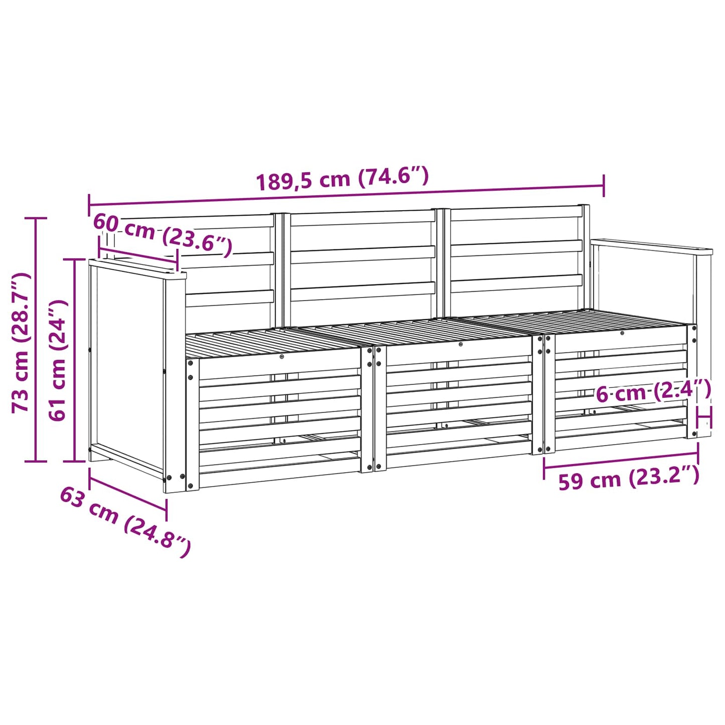 Sofasett 3 pcs Solid akasietre