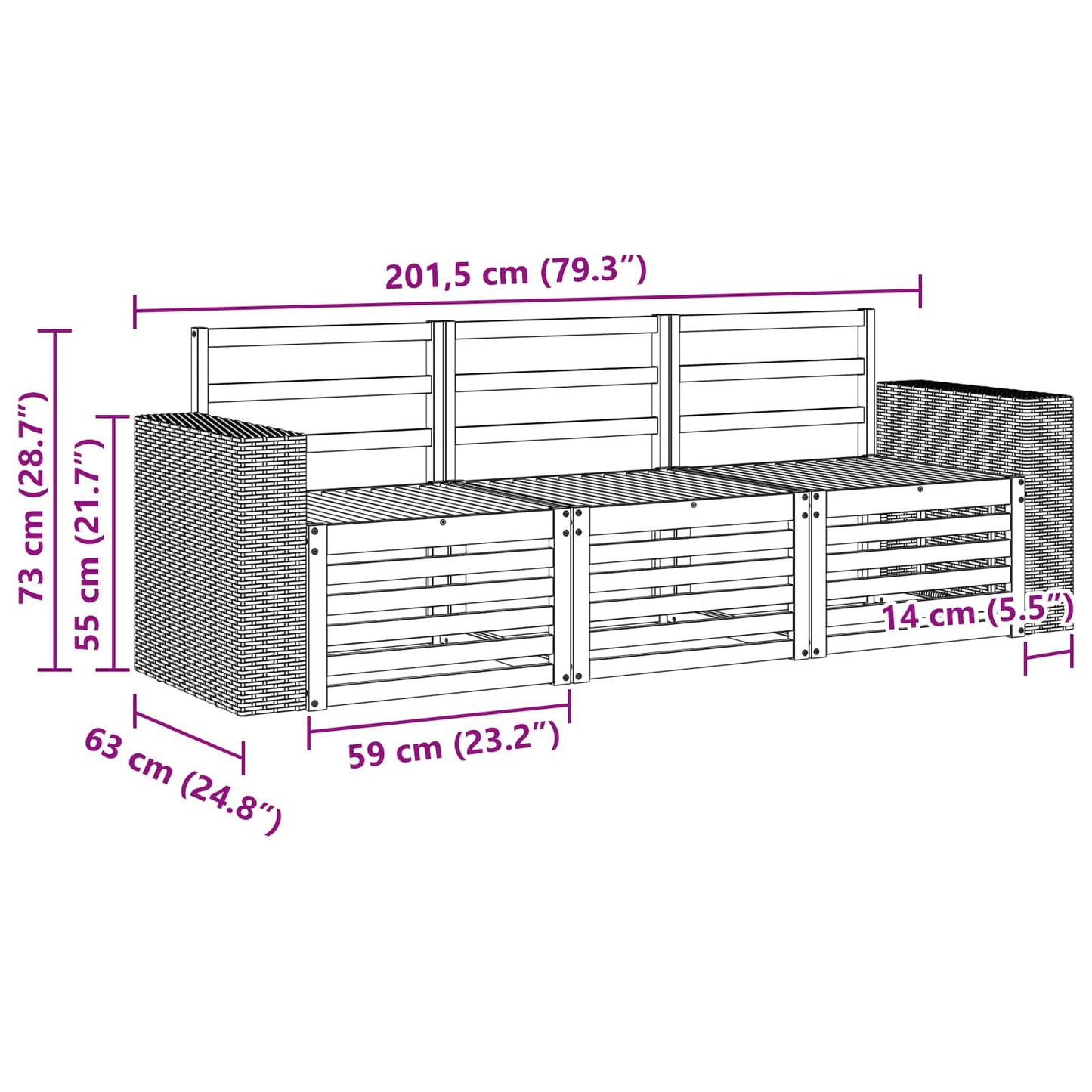 Sofasett 3 pcs Solid akasietre