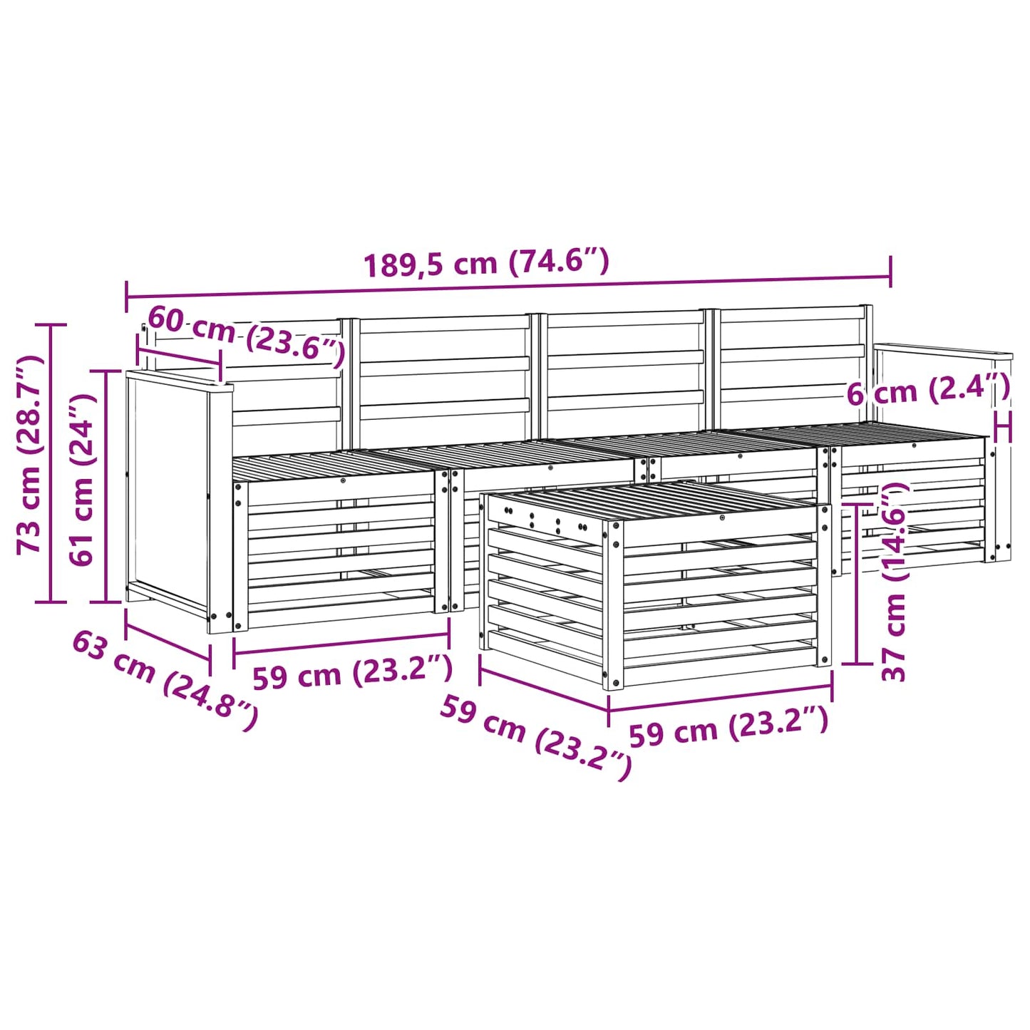 Utendørs sofa-sett 5 pcs Naturlig Solid akasietre