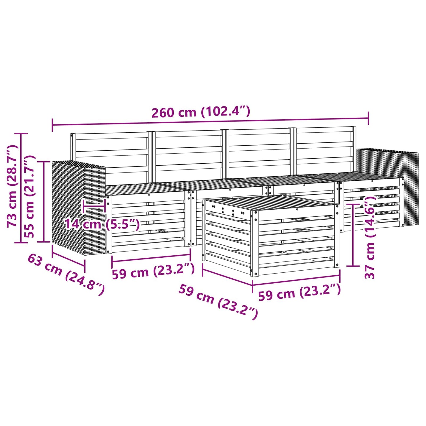 Utendørs sofa-sett 5 pcs Naturlig Solid akasietre