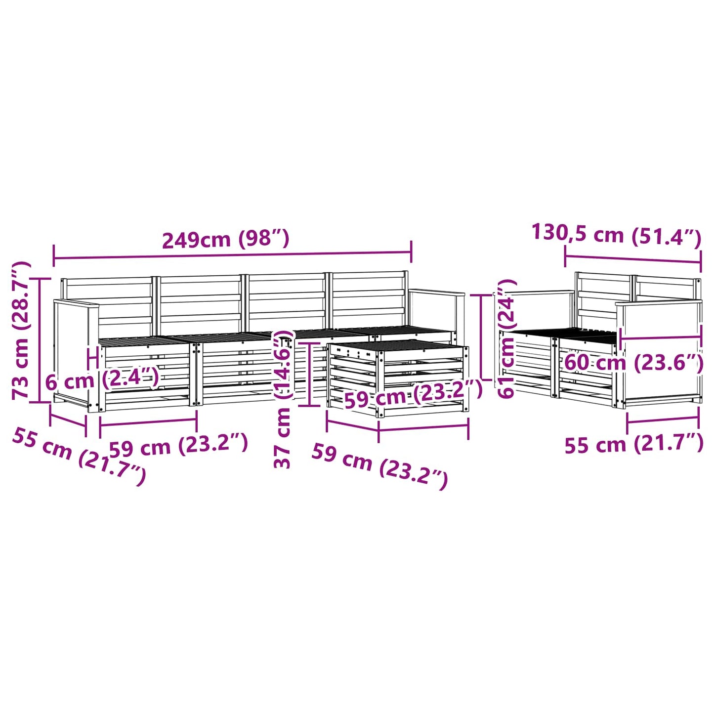 Utendørs sofa-sett 7 pcs Naturlig Solid akasietre