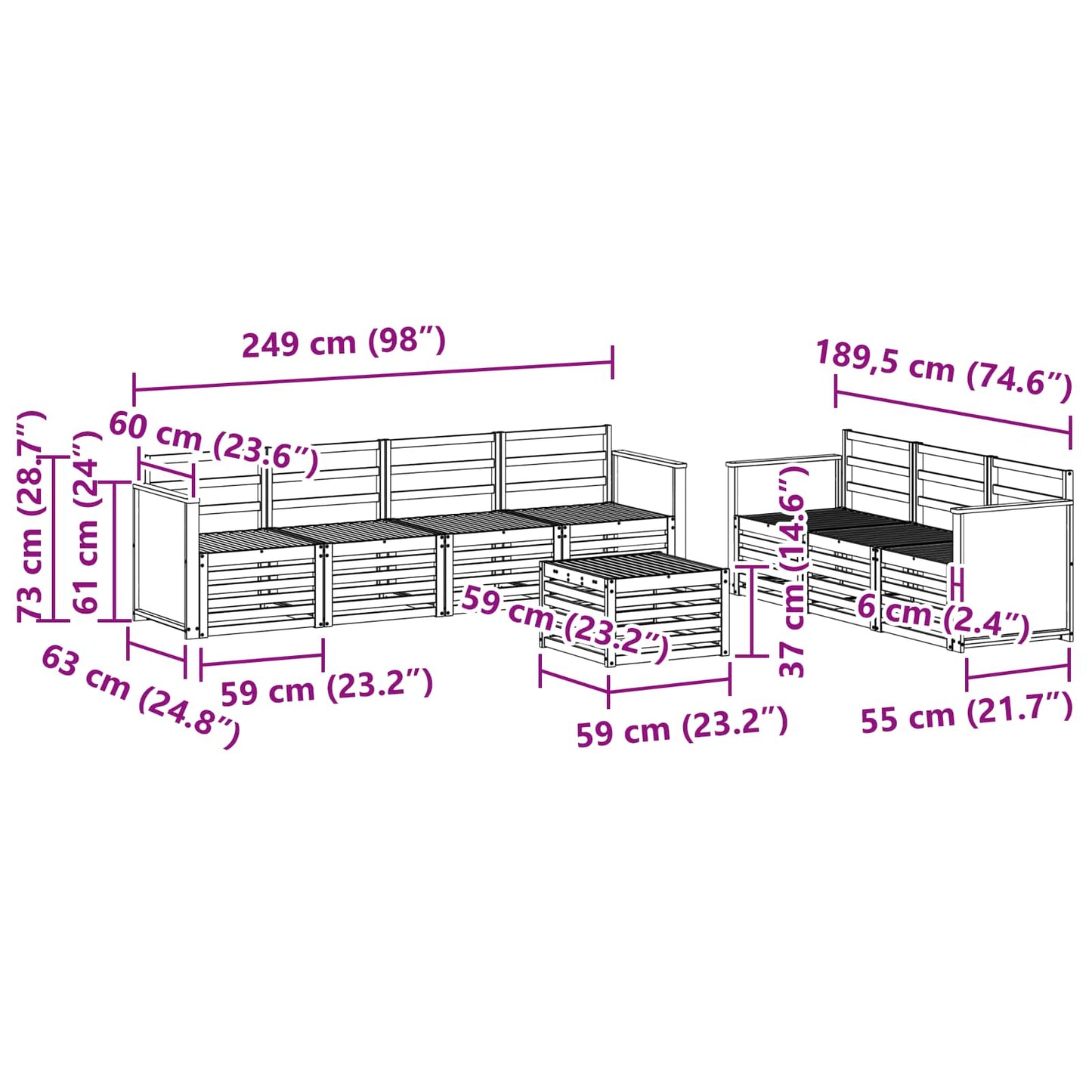 Sofasett 8 pcs Solid akasietre